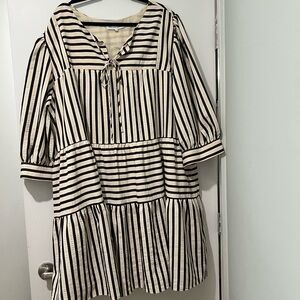 English Factory Plus Dress with Black and Cream Stripes 3X